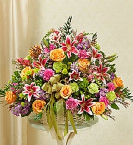 Pastel Sympathy Basket Funeral Flowers, Sympathy Arrangement