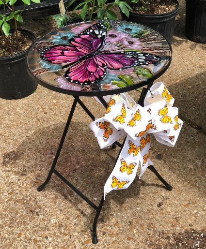 Patio Table- small Stained Glass Purple Butterfly