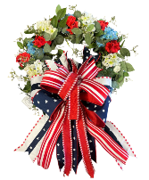 PATRIOTIC BLOOMING WREATH W/ PREMIUM BOW- 25 IN W. SILK WREATH WITH BOW 