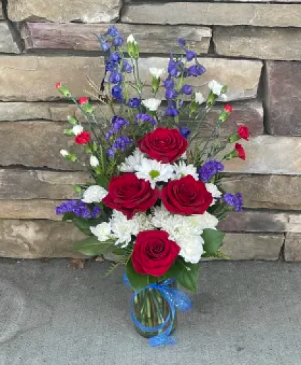 Patriotic Blooms & Roses  Vase Arrangement