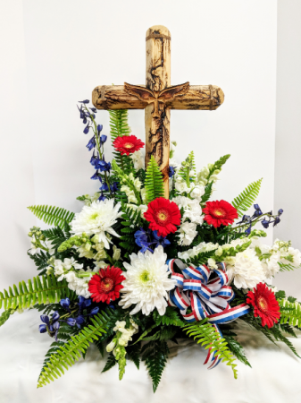 Patriotic Cross In Douglasville Ga, Wooden Cross Flower Arrangements