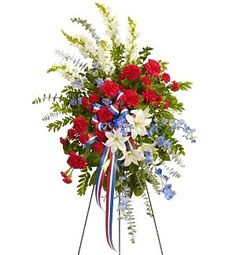 Patriotic Sentiments Standing Spray in Lebanon, NH | LEBANON GARDEN OF EDEN FLORAL SHOP Patriotic Sentiments Standing Spray in Lebanon, NH | LEBANON GARDEN OF EDEN FLORAL SHOP