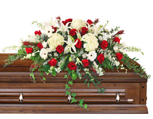 Half casket Funeral Arrangement for open casket in San Juan Capistrano, CA  | Mother Earth Florist