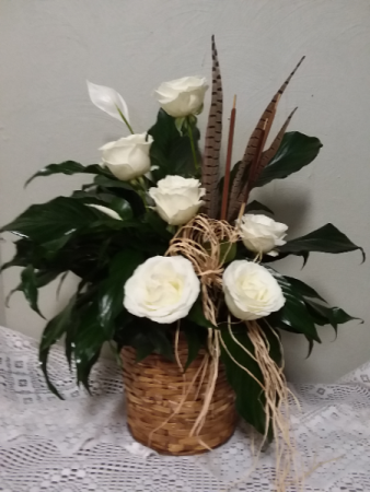 Peace Lily Plant with Roses 