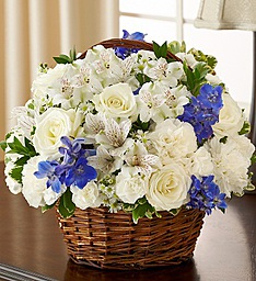 Peace, Prayers & Blessings - Blue and White Flower Basket