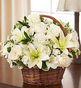 Peace, Prayers, & Blessings- All White basket of flowers