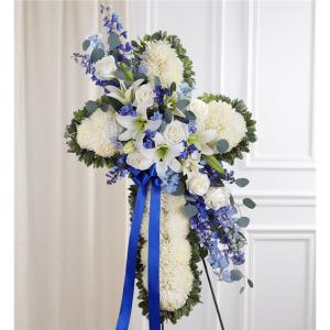 Peace & Prayers™ Blue & White Standing Cross 