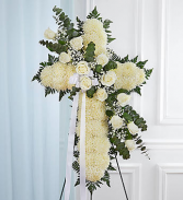 Peace & Prayers™ Standing Cross- White funeral spray