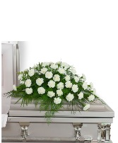Peaceful in White Casket Spray Funeral Arrangement