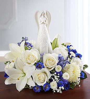 Peaceful Prayer Angel  Blue and White in Oakdale, NY | POSH FLORAL DESIGNS INC.