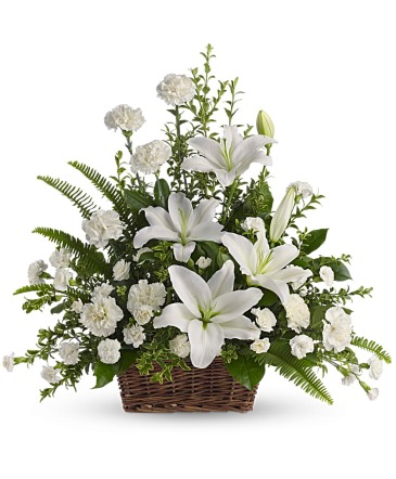 Peaceful White Lilies Basket  in Southern Pines, NC | Hollyfield Design Inc.