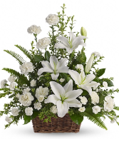 PEACEFUL WHITE LILIES BASKET 