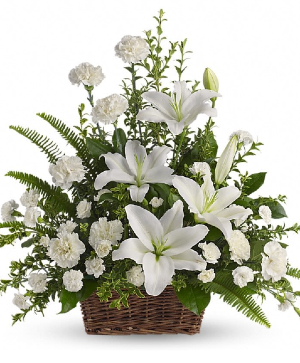 PEACEFUL WHITE LILIES BASKET 