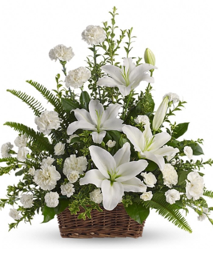 PEACEFUL WHITE LILIES BASKET 