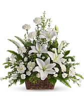 Peaceful White Lilies Basket Basket Arrangement