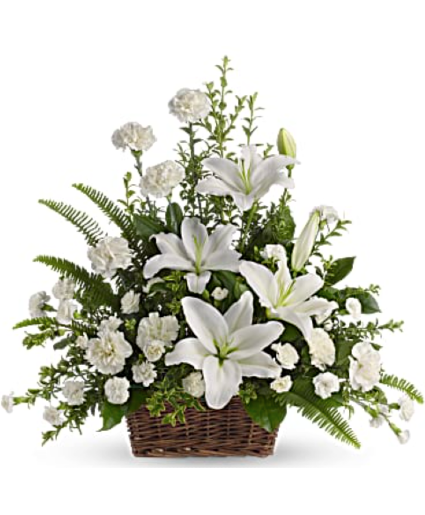 Peaceful White Lilies Basket Basket Arrangement