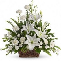 Peaceful White Lilies Basket Floral Arrangement