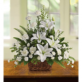 Peaceful White Lilies Basket Fresh Arrangement In a Basket