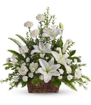 Peaceful White Lilies Basket Funeral Flowers