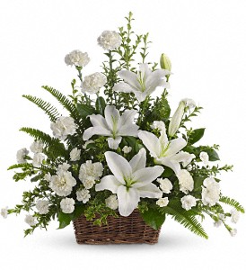 Peaceful White Lilies Basket Sympathy Arrangement