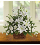 TF Peaceful White Lilies Basket Sympathy Arrangement