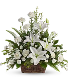 Peaceful White lilies basket sympathy arrangement
