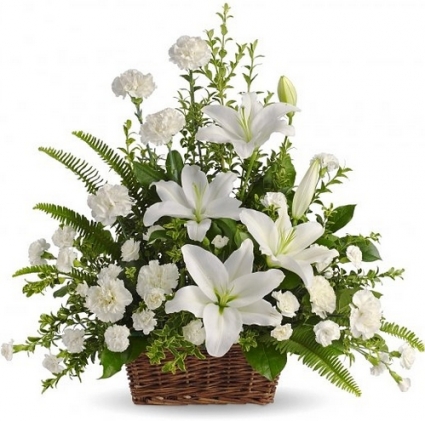 PEACEFUL WHITE LILIES BASKET
