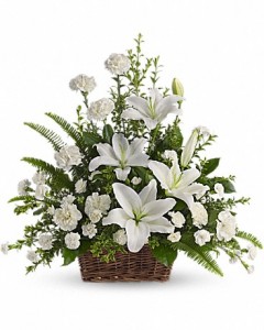 Peaceful White Lilies Funeral Basket in Storrs, CT | THE FLOWER POT Peaceful White Lilies Funeral Basket in Storrs, CT | THE FLOWER POT