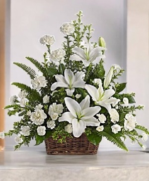 Peaceful White Lillies Basket 