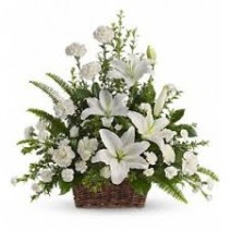Peaceful White Lily Basket Funeral Flowers