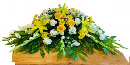 Peaceful Yellow and White Casket Spray