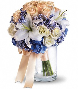 Peach and Blue handtied bouquet  