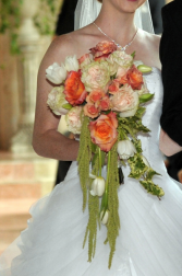 Peach and coral cascading bouquet Bridal arrangement 