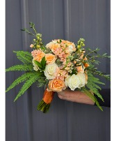 Peach and cream with ferns wedding bouquet