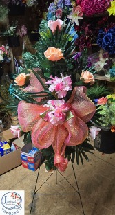 Peach and Pink Silk Spray on easel 