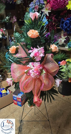 Peach and Pink Silk Spray on easel 