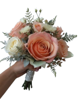 peach and white prom handheld bouquet
