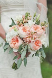 PEACH AND WHITE GARDEN ROSES HAND TIED BOUQUET