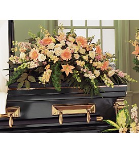 Peach Comfort Half Casket Spray  Funeral Arrangement 