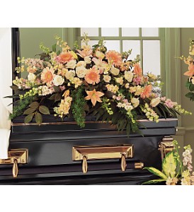 Peach Comfort Half Casket Spray Funeral Arrangement In Elkton Md