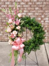 Peach Comfort Wreath Funeral Easel