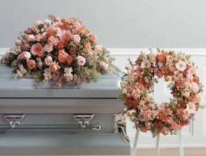 Peach Duo Casket Spray and Wreath 