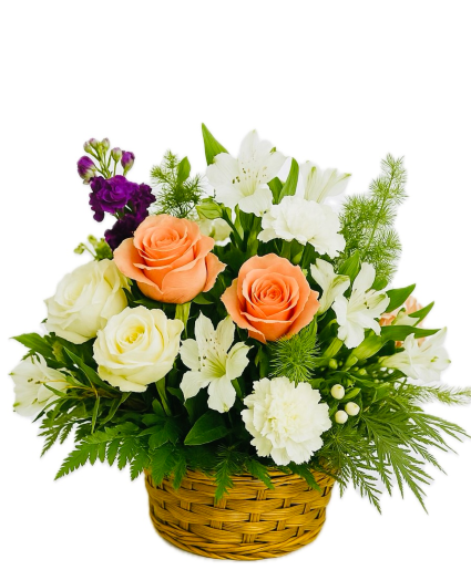 Peach Garden Basket Floral Arrangement
