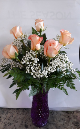 Any color Half Dozen Roses Vase Arrangement