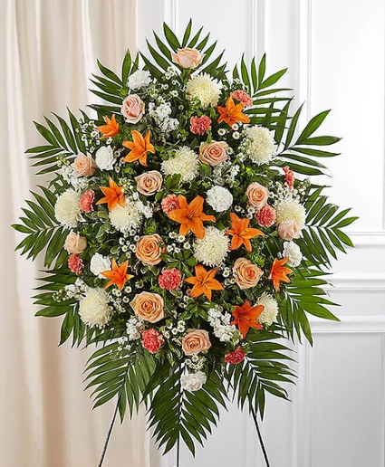 Peach, Orange and White Sympathy Standing Spray 