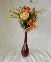 Peach & Orange Rose Silk Arrangement 