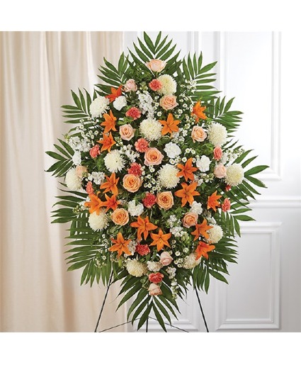 Peach, Orange & White Sympathy Standing Spray