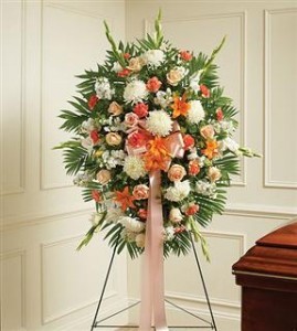 Peach, Orange & White Sympathy Standing Spray Funeral