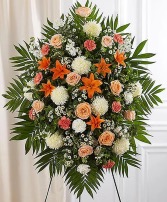 Peach, Orange & White Sympathy Standing Spray Standing Sprays & Wreaths