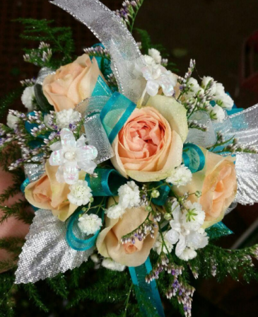 Peach Roses Delight Wrist Corsage